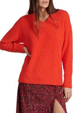Sanctuary Teddy V-Neck Sweater Punk Red Size Small